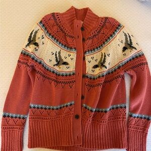 LL Bean Bird Motif Cardigan